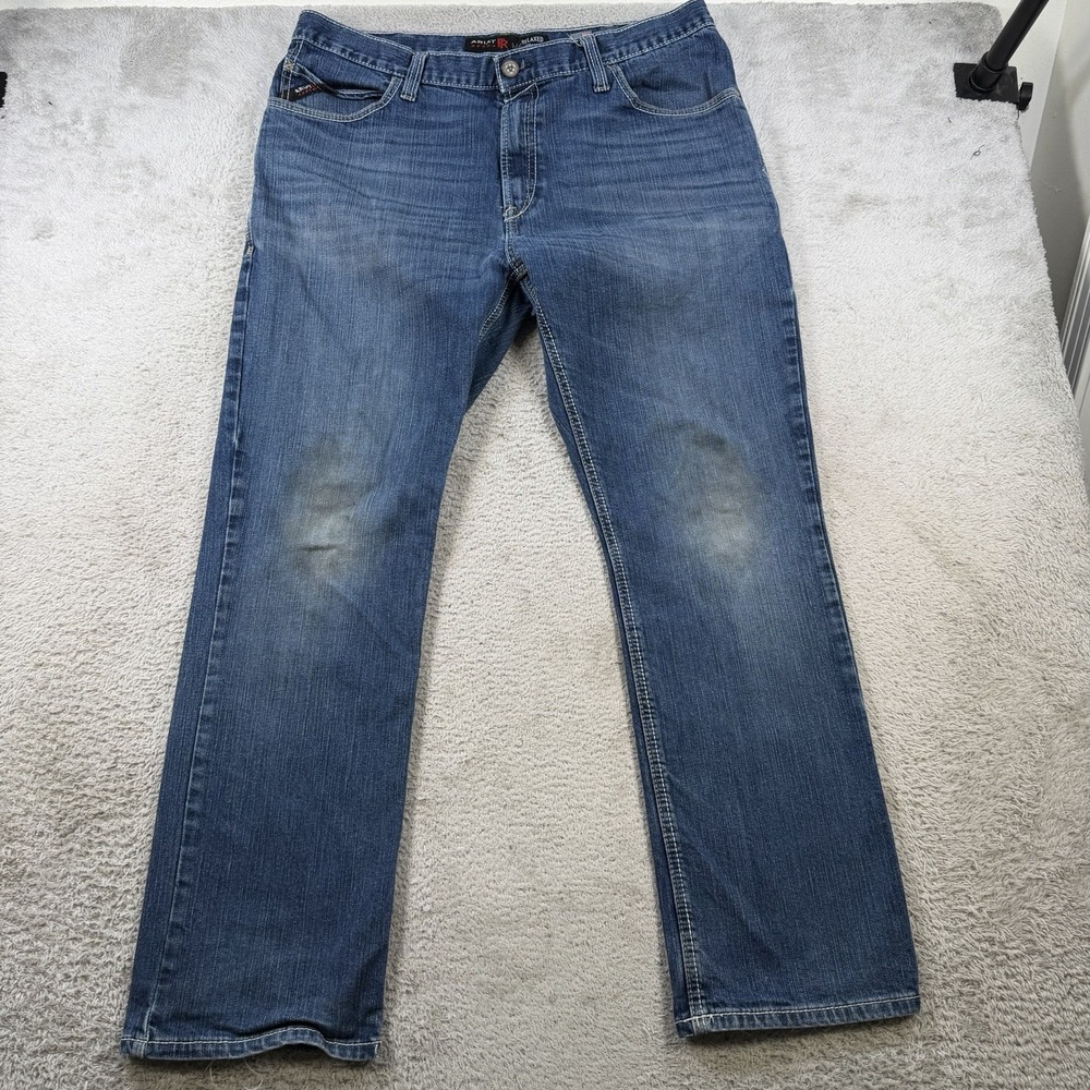 Ariat FR Jeans Mens 38x32 Blue Denim M4 Relaxed Straight Cowboy Workwear Rodeo